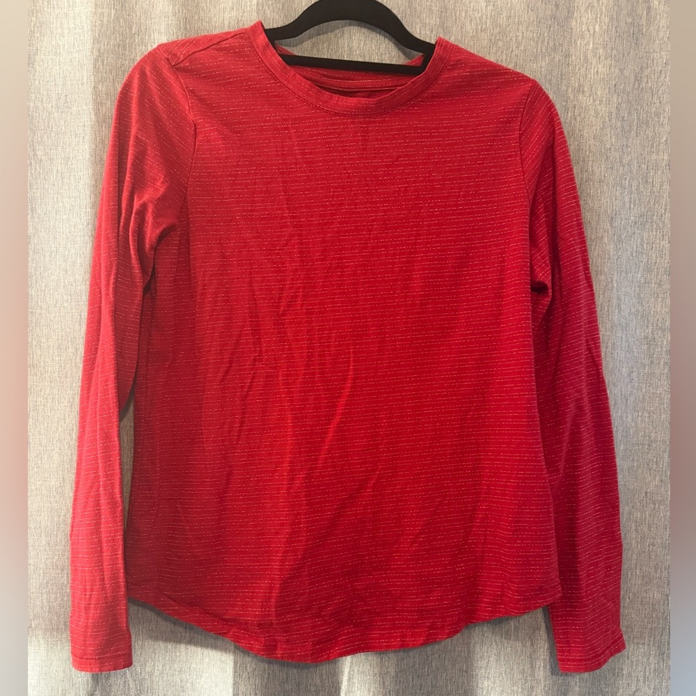 Red Long Sleeve Top with Glitter Stripes